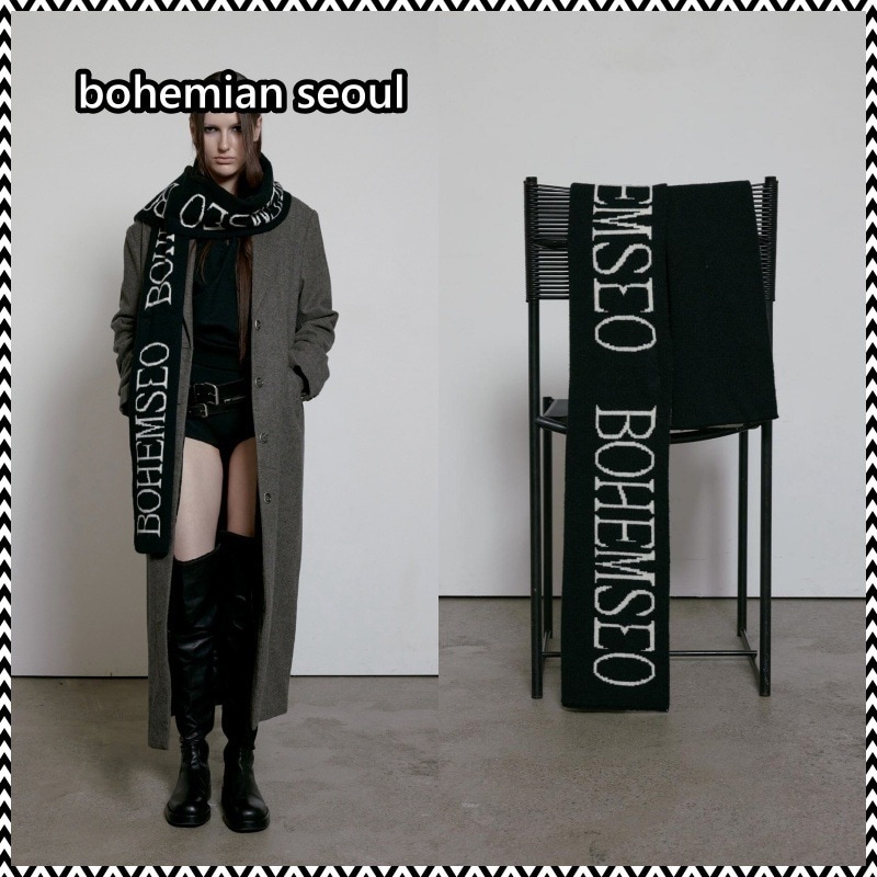 bohemian seoul JACQUARD KNIT MUFFLER BLACK&IVORY