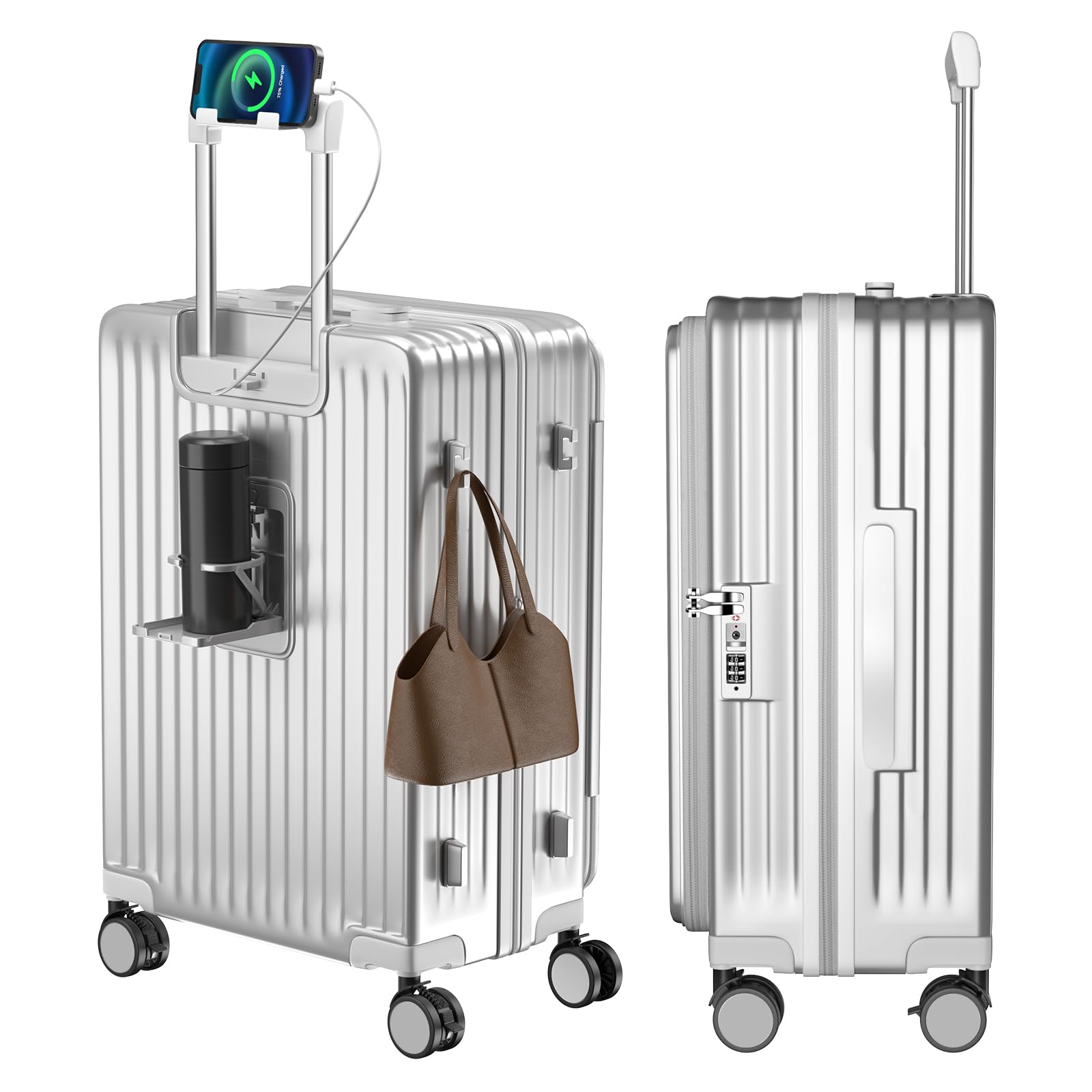 [Vivcon] スーツケース キャリーケース 多機能 片開き 拡張機能付き ストッパー付き キャリーバッグ 携帯スタンド USBポート付き カップホルダー付き 隠しフック機能 超軽量 耐衝撃 静音