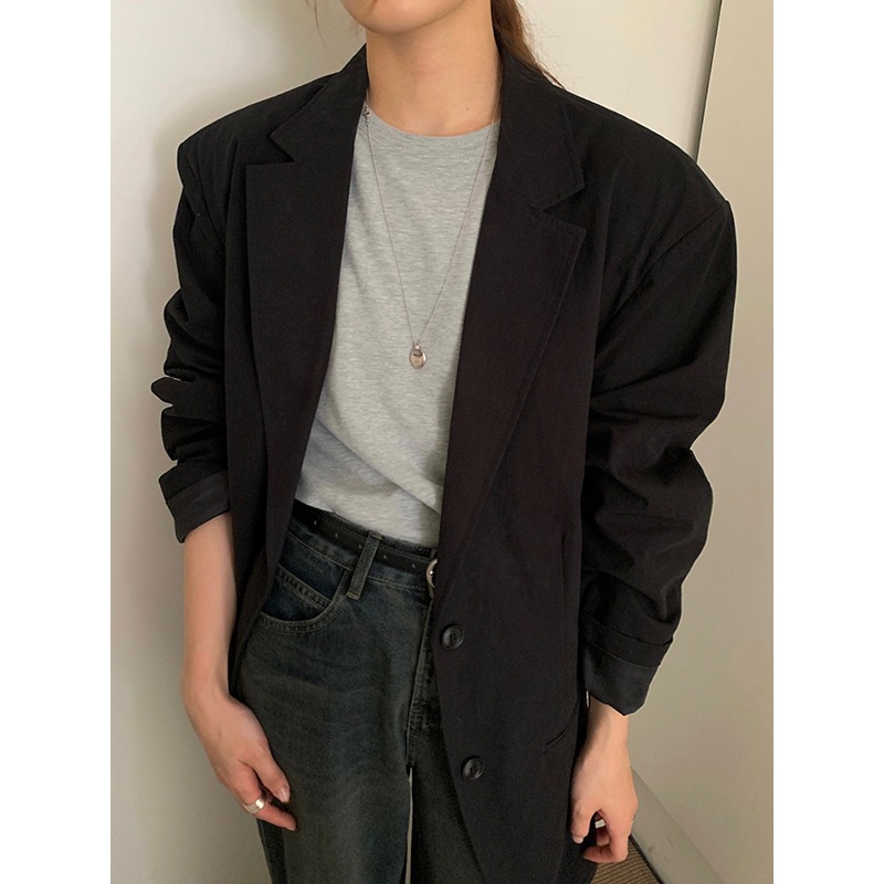 初秋の通勤ブレザー韓国風肩パッド入りカーディガントップ女性 W1231