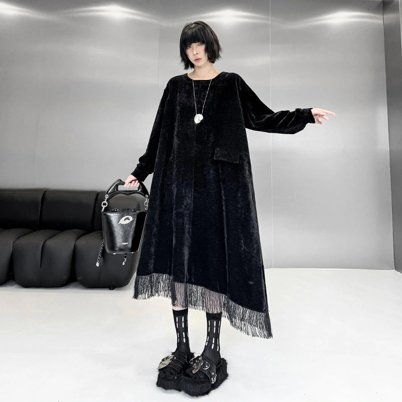 【J.Fashion】 ロングワンピース フリンジ 冬 ニットワンピース メガ割 レディース ロング 関連商品購入可能 おしゃれ aライン