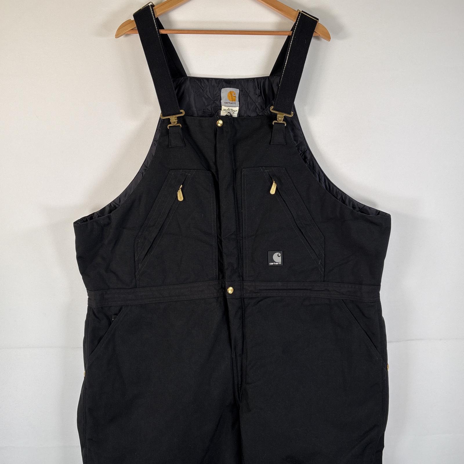 古着 オーバーオール ダック ワンポイントロゴ ワーク ダブルニー 大きいサイズ 中綿 キルティングライナー w48 L30 ブラック メンズ 8,316円