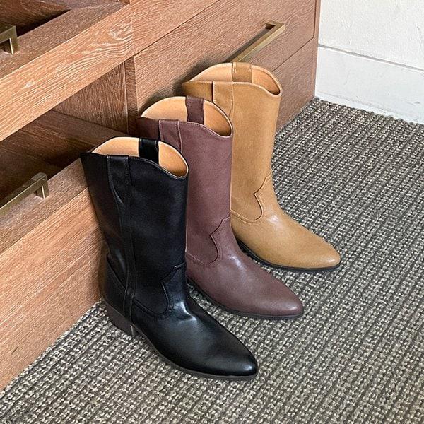 女性モダンウエスタンミドルブーツ秋ミドルブーツ3color