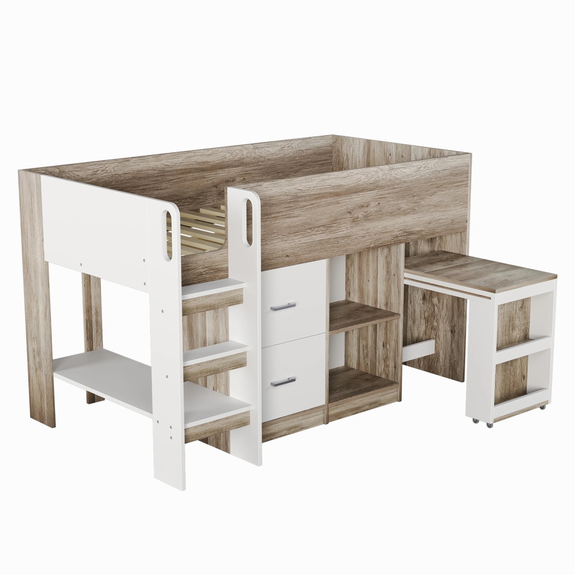 247システムベッド ロフトベッド 階段付き S 木製 高さ120cm シングル ベッド ロータイプ ベッド デスク 本棚 机付き 学習机 コンパクト 本棚付き 木製ベッド 天然木 収納 大人 一人暮