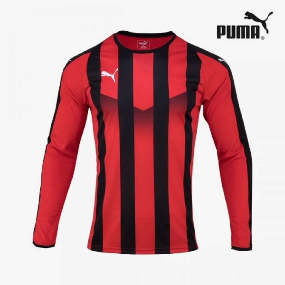 プーマガレリアプーマロングスリーブリーストライプラウンド T シャツブラックレッド