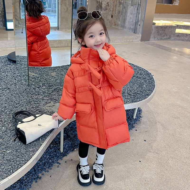 子供服女性子供服長い羊の角ボタンダウンジャケット洋風保温不透風コート