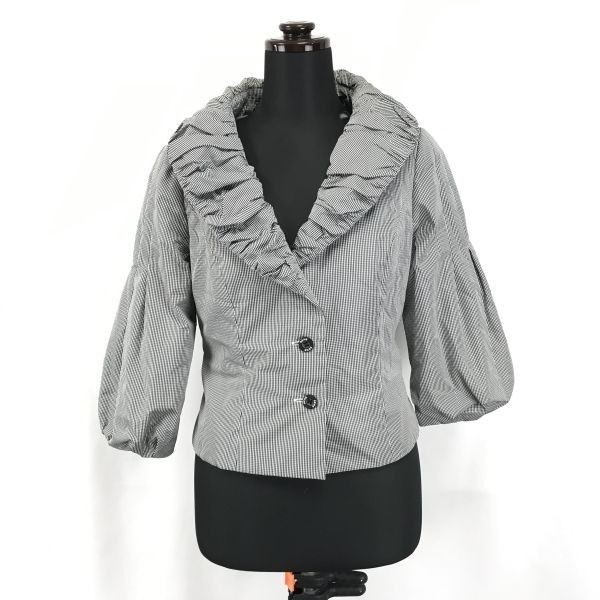 Made in JapanRene TISSUE中綿入りブルゾン/アウター/ジャケット【34/women’s size -XS/黒×白】ショールカラー/コート/Coats/JacketsBG956