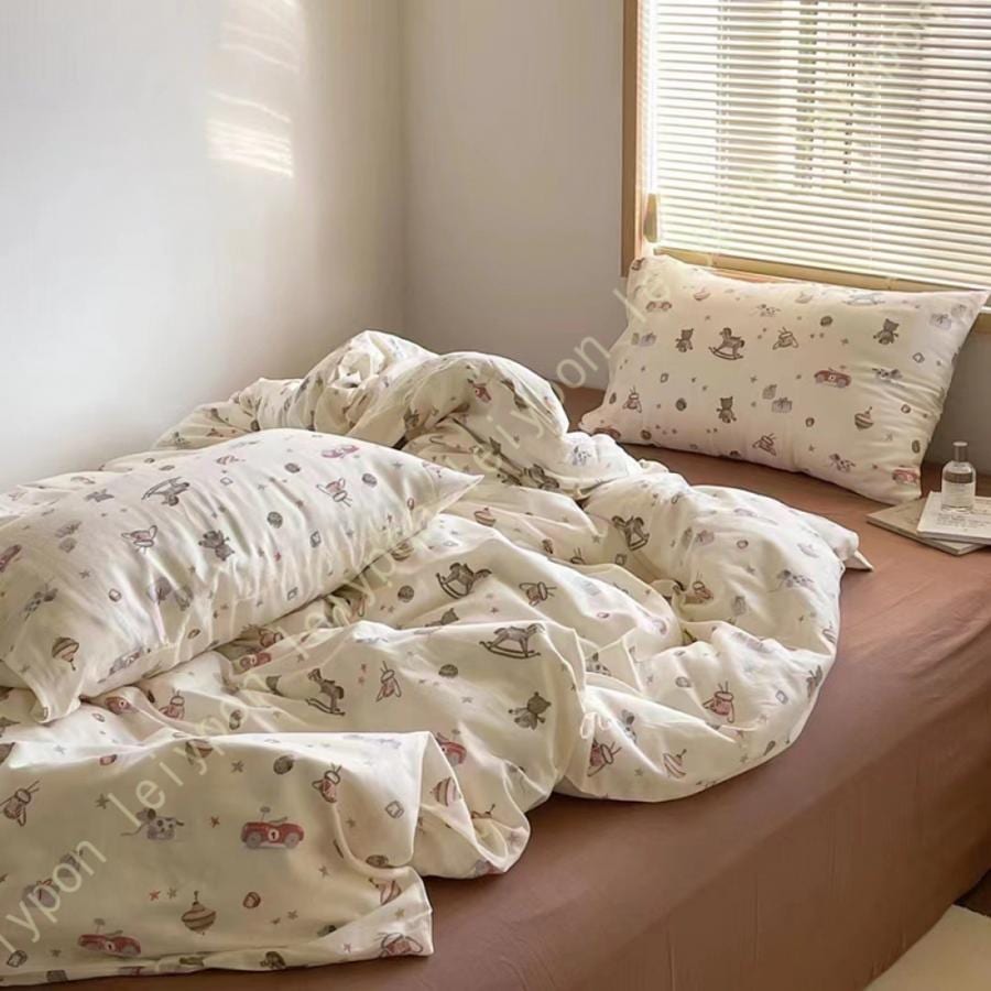 姫系 布団カバー 4点セット シングル 夏 寝具カバー 掛け布団カバー 枕カバー ボックスシーツ ベッド用 封筒式 優しい肌触り 柔らかい 通気 防臭 四季通用