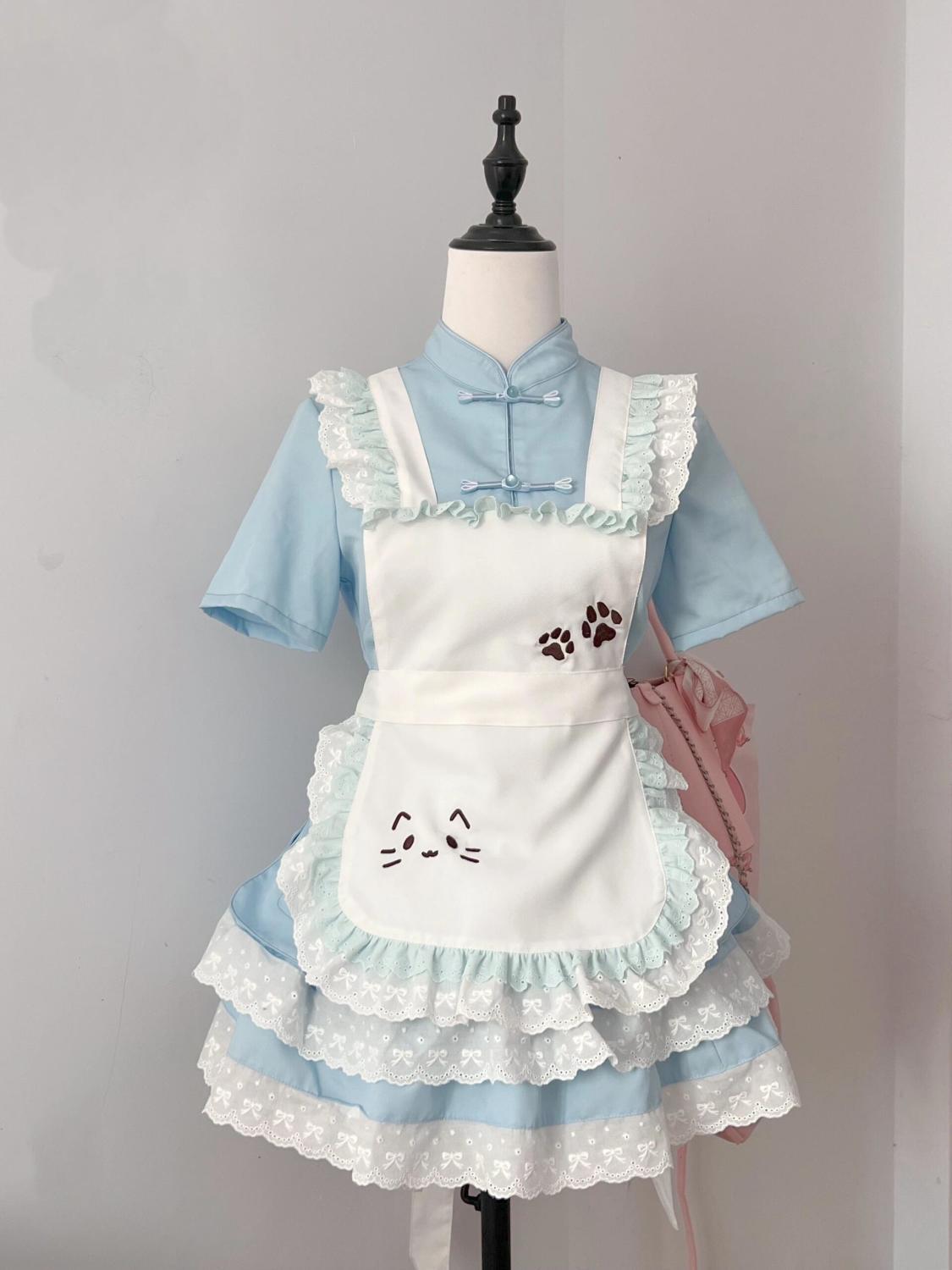 ロリータ コスプレ 新しい かわいい 少女 上着 レース つぎて エプロン 3点セット