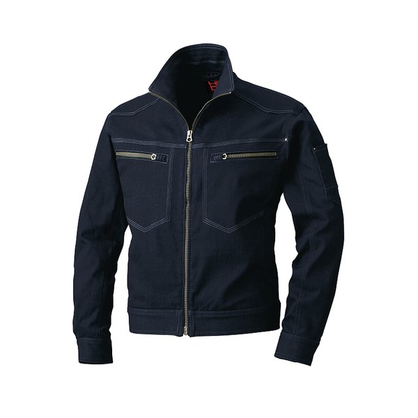 (村上被服製) ブルゾン/作業着 (インディゴ サイズLL) ストレッチ素材と横からも装着ファスナー 綿 ポリエステル 3203