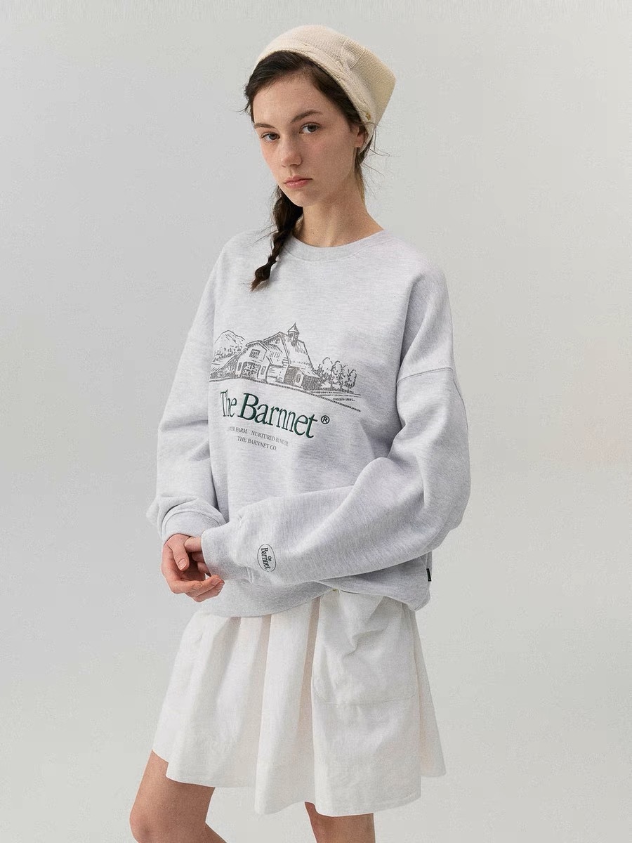 Country Barn Sweat　トレーナー　バーネット　韓国人気商品　レディース　ユニセックス　オーバーサイズ　韓国人気ブランド　バーネット