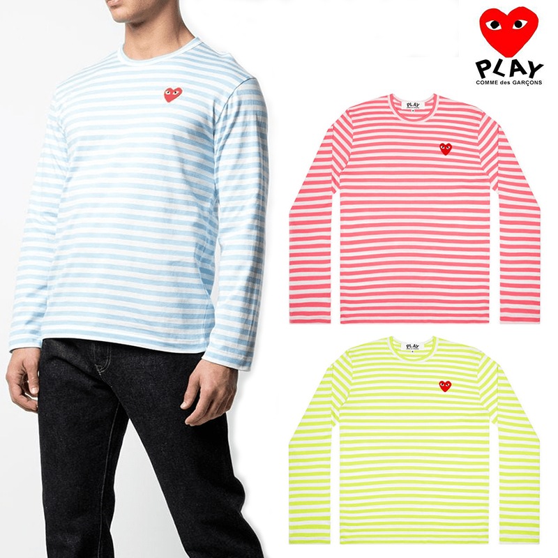 国内発送 / 正規品 【COMME des GARCONS】 PLAY RED HEART パステルボーダーTシャツ 長袖 メンズ