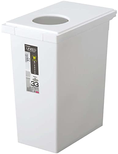 新輝合成(Shinki Gosei) トンボ ユニード 防臭 ゴミ箱 33リットル 蓋を開けずにごみを捨てられる プッシュタイプ ホワイト 幅25×奥行41×高さ48cm 蓋付き ロック