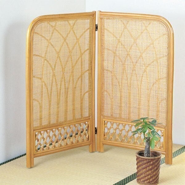 衝立 2連 ラタン 間仕切り ロータイプ 籐家具 高さ101cm
