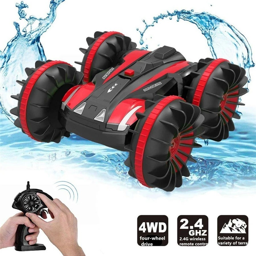 【2025限定SALE】スタントカー ラジコンカー こども向け 水陸両用 オフロード リモコンカー 60度回転 防水 四輪駆動 両面走行 USB充電式 電動 車おもちゃ 子供 キッズ 小学生 クリスマ