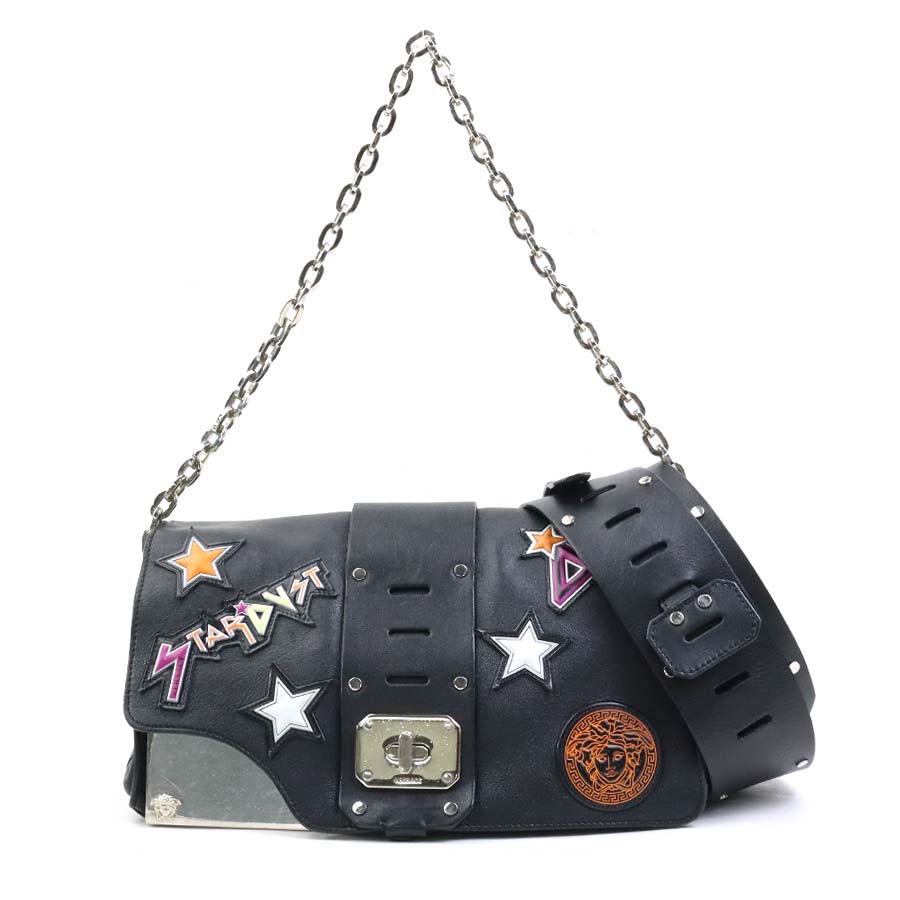 ヴェルサーチ VERSACE 2Wayバッグ ショルダーバッグ レザー ブラック/マルチカラー シルバー レディース e60735a
