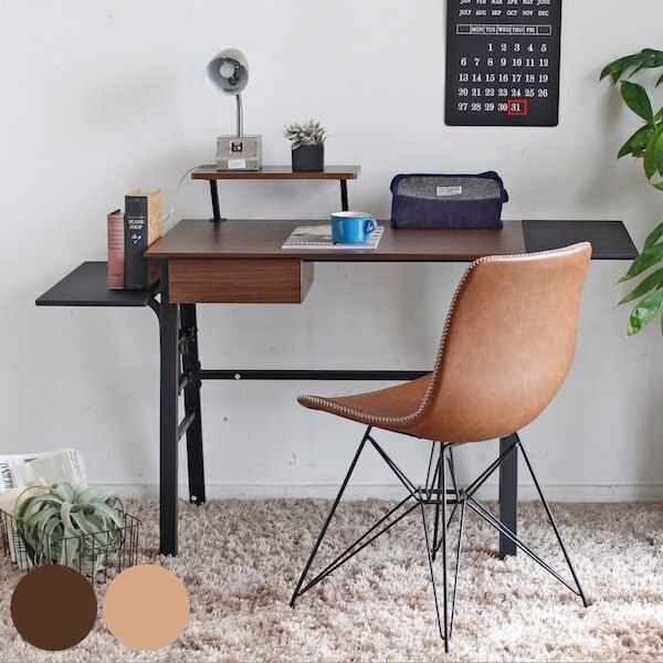 デスク 幅134cm ラック付き 収納 スチール脚 木目調 引き出し ヴィンテージ調 机 16,860円