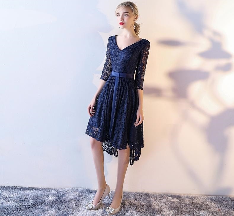 1520.レースVネックフィッシュテールドレス（ブルー） 2019 春夏 sale パーティー 披露宴 結婚式 女子会 演奏会 同窓会