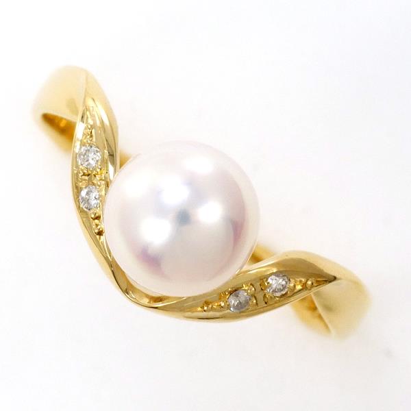 K18 18金 YG リング 11号 パール(真珠) 約7mm ダイヤ 0.03 ジュエリー 中古