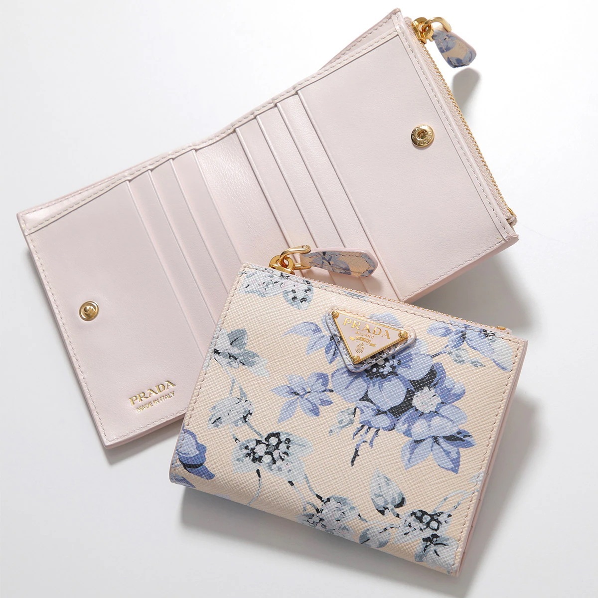 PRADA プラダ 二つ折り財布 1ML050 2C14 レディース サフィアーノレザー フラワープリント トライアングルロゴ ミニ財布 F0237/PERVINCA