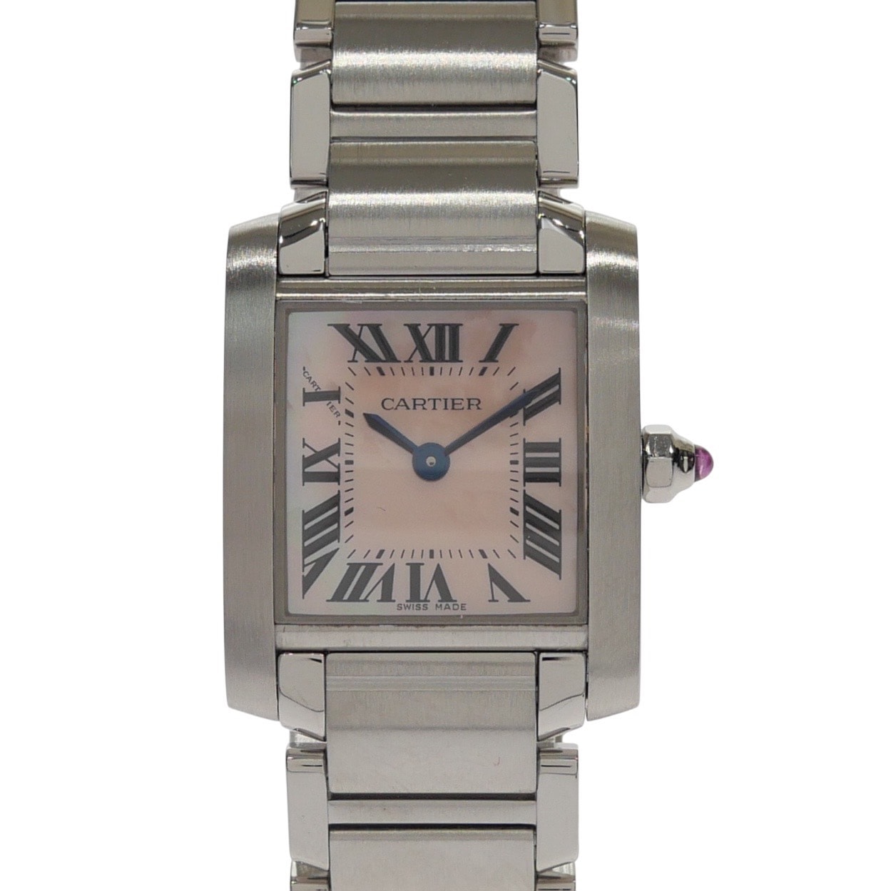 【極美品】タンクフランセーズSM W51008Q3 2384 ステンレススチール SS クオーツ ピンクシェル文字盤 スクエア レディース 腕時計