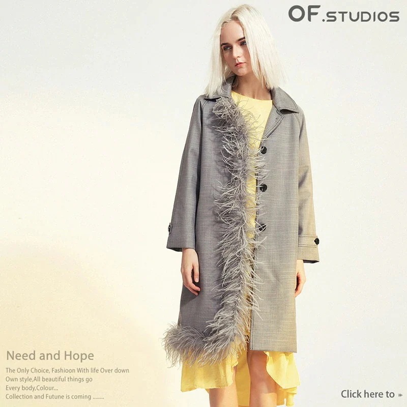 【Europe Style.OF】 取り外し可能ダチョウファー トレンチコート おしゃれ ウインドブレーカー レディース アウター30%までに制限