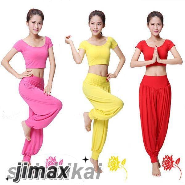 ヨガ衣装 ベリーダンス おすすめ レッスン着 8色選択 演出服 トップスとズボンの２点セット ダンス衣装 ニッカーボッカー おしゃれ