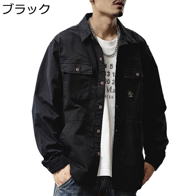 シャツジャケット ワークシャツ カジュアルシャツ メンズ 長袖 春秋 開襟 マルチポケット アメリカン レトロ カジュアル スポーツ アウトドア