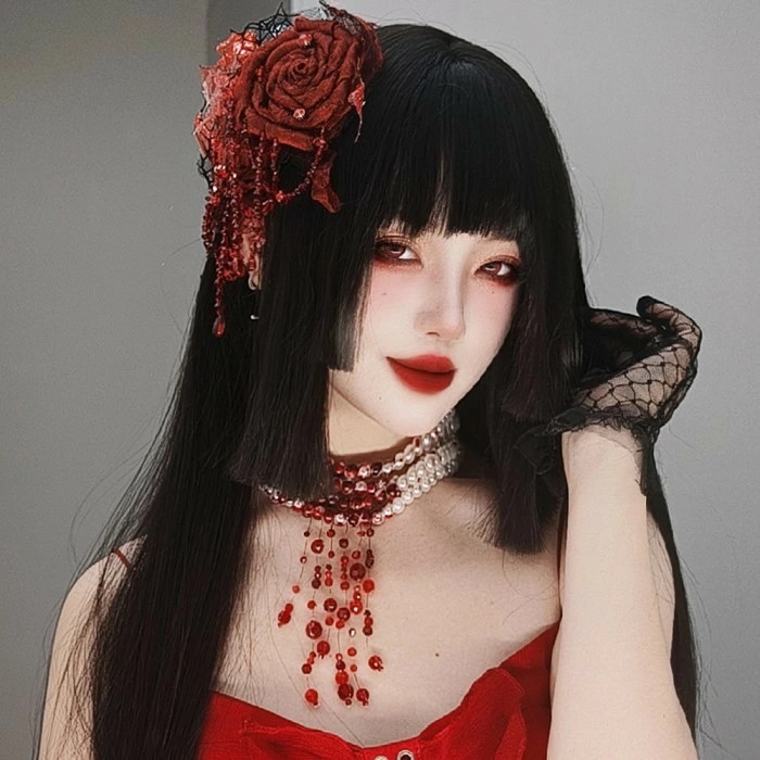 売切必至姫カット 中世の貴族風 ストレート ブラック 黒髪 フルウィッグ かつら 女性 長髪 ロングウィッグ ロングヘア ロリータ lolita 前髪あり 自然 可愛い wig コスプレ 耐熱ウィッグ
