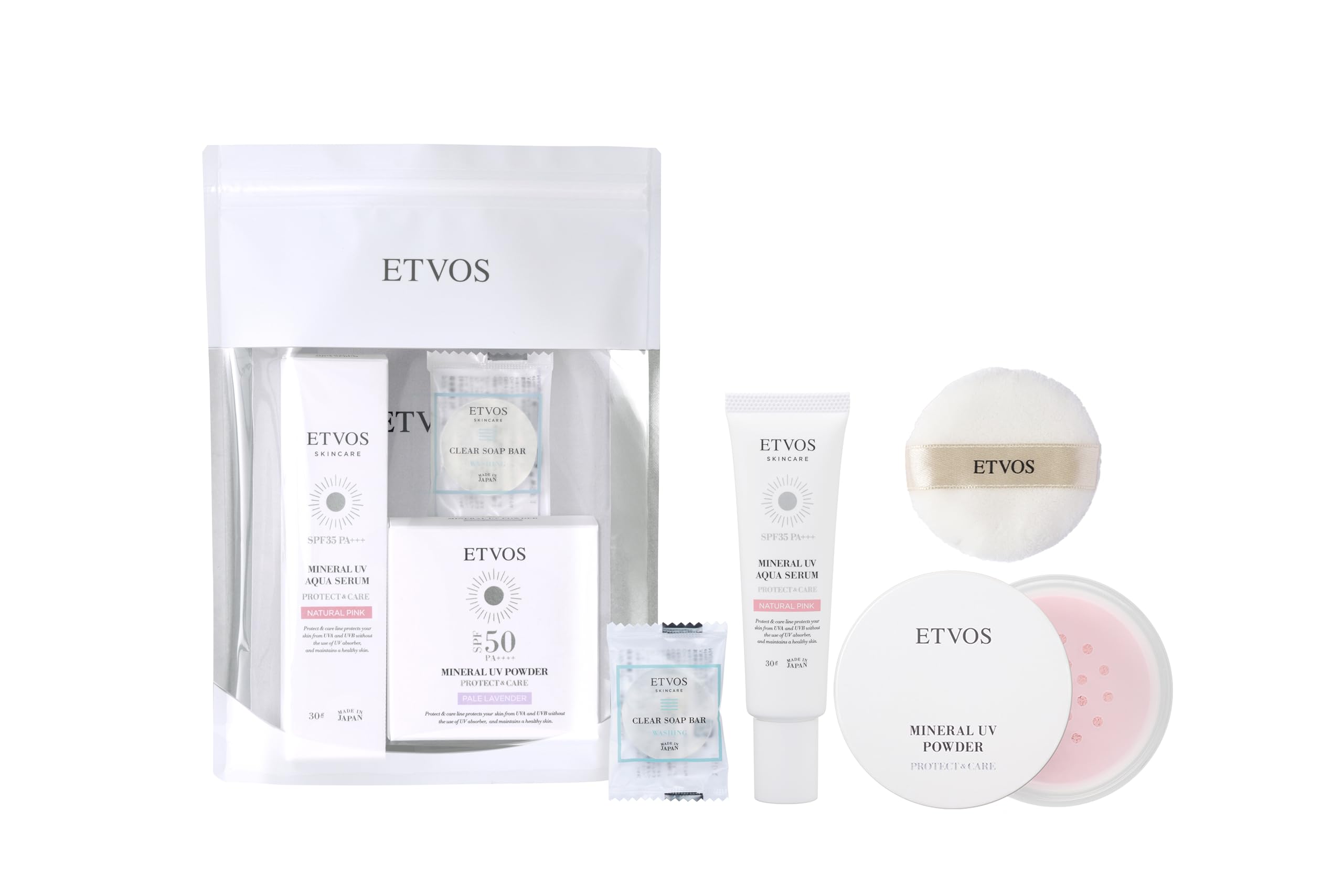 ETVOS(エトヴォス) プロテクト＆ケアリミテッドキット #ほんのりピンク肌 (日焼け止め 夏メイク 化粧下地 仕上げ 限定セット ミネラル ミニサイズ付)