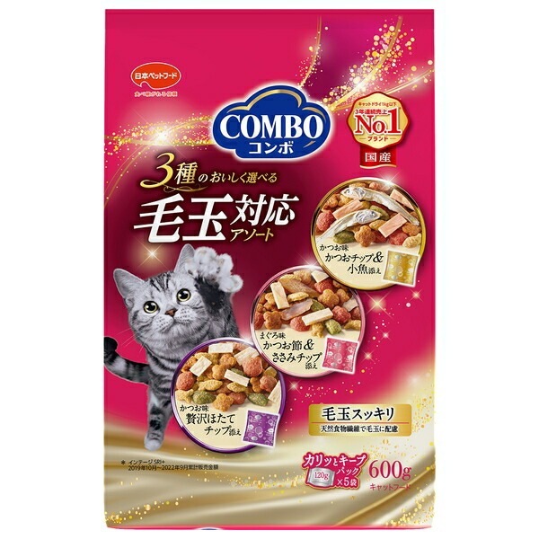 （まとめ買い）日本ペットフード コンボ キャット 毛玉対応アソート 600g 猫用フード [x6]