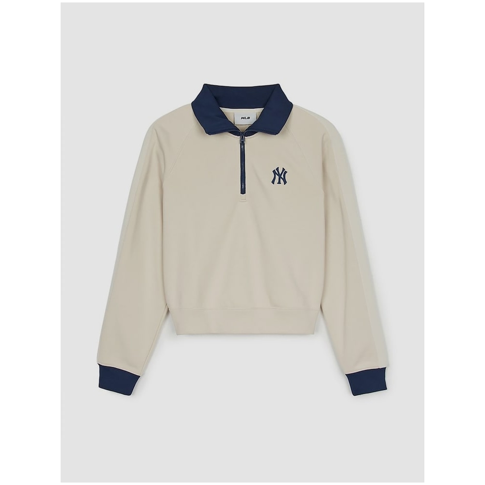 MLB 女性用スポーティーバーシティカラーブロッククロップハーフジップアップスウェットシャツ (Cr) QHHC3FMTV1244-50CRD