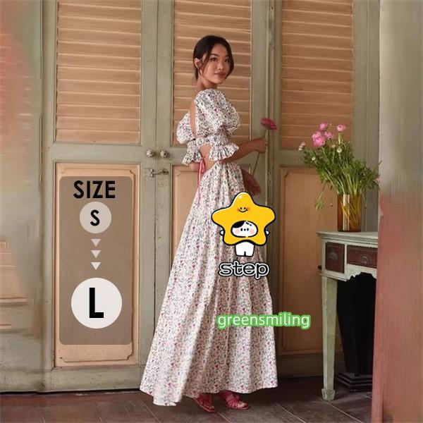 リゾートワンピース レディース サマードレス バブルスリーブ ロング丈ワンピース ハワイ 沖縄 旅行用 大人 20代 30代 40代 可愛い お洒落 花柄 ふんわり