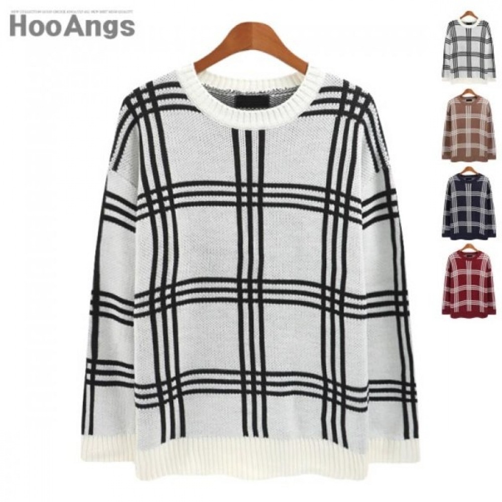 (ジュアンス) オーバーフィットスクエアチェックラウンドニット OSSW7254