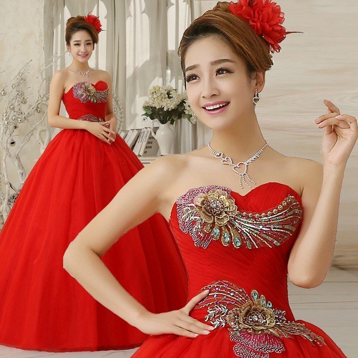 一番の贈り物 ウェディングドレス カラードレス ロ 二次会 ベアトップ 披露宴 パーティードレス 安い 演奏会 赤 ドレス