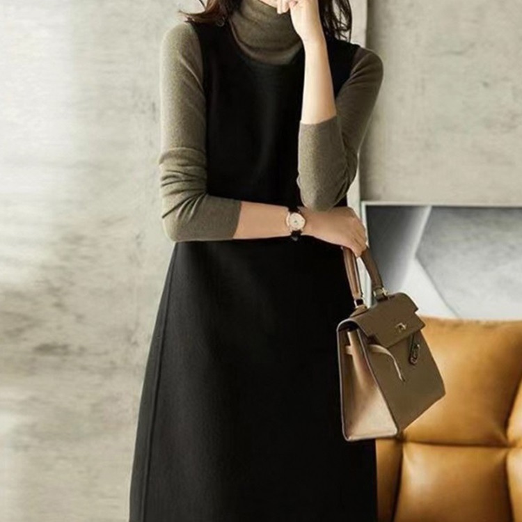 ダブルツイード ジャンパースカート 無地 ラウンドネック ノースリーブ ボタンデザイン ハイエンド Aラインスカート シック レディース 秋冬 ベストスカート トレンド ミドル丈 ストラップスカート