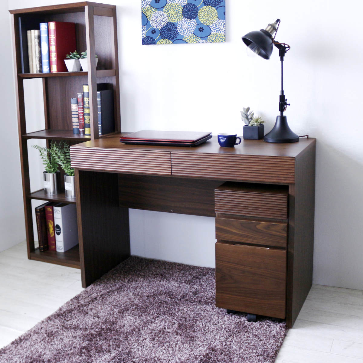 ワークデスク 幅105cm 奥行50cm 引出し付 2口コンセント付 デスク 机 学習机 勉強机 パソコンデスク オフィスデスク コンパクト 平机 木製 学習デスク パソコン PC