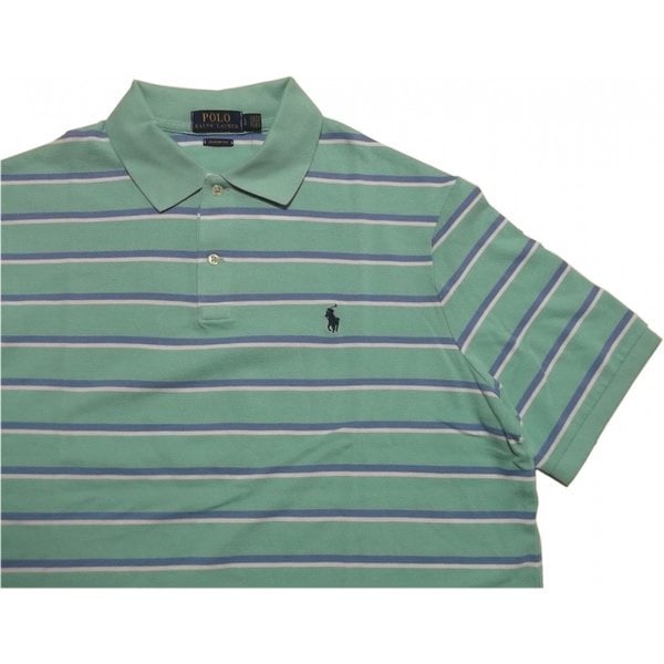 半袖 ワンポイント ボーダー 鹿の子 ポロシャツ グリーン系 PR2-406