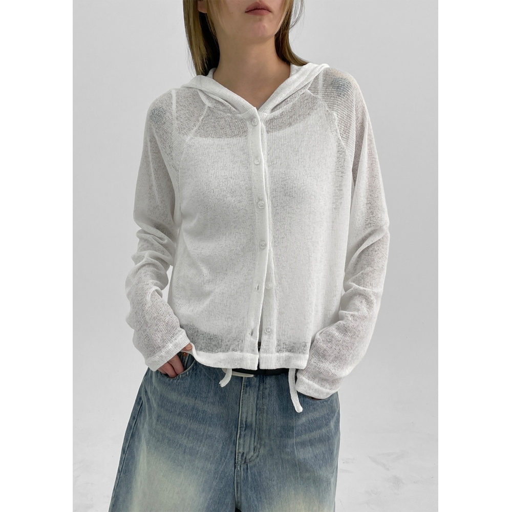 BLACK UP [MADE] ニッティーデンリネンニットペーパーフード付きカーディガン