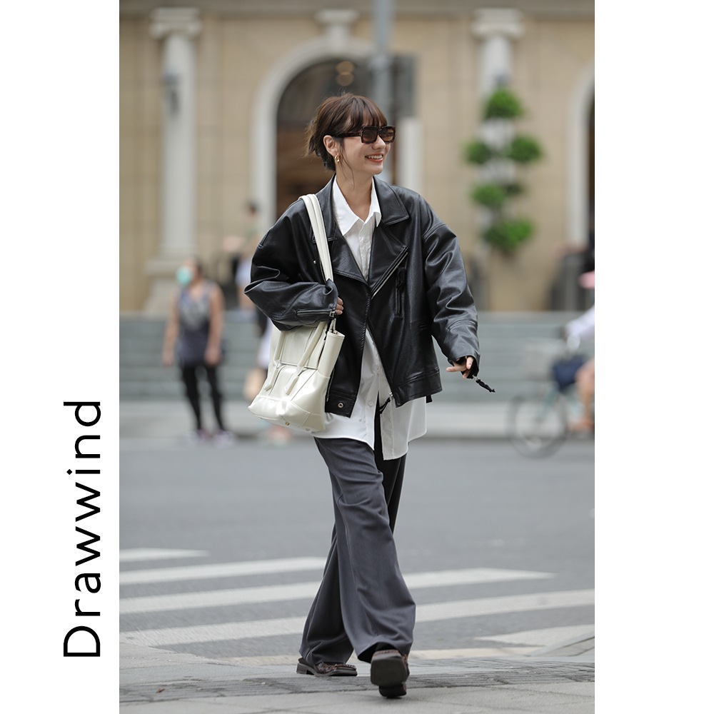 ピケ女性bfスタイルpuピケコート女性ショートモデル秋のスーツの襟のゆったりした機関車服