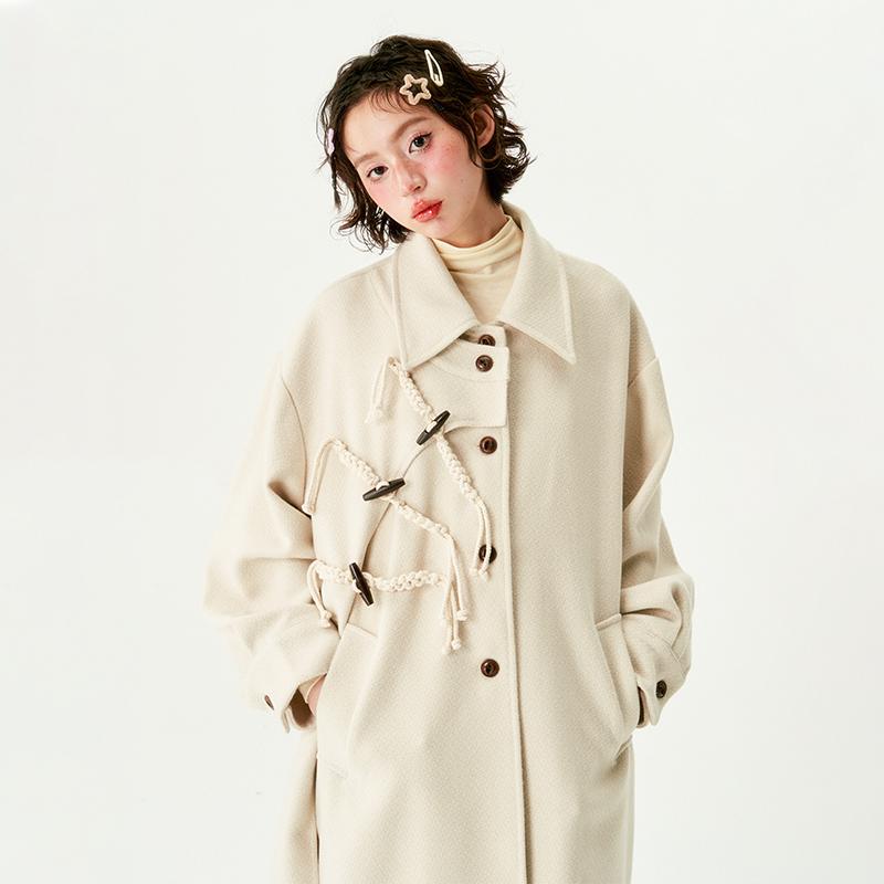 レディース ファッション 服 オシャレ カワイイ シンプル 大人カワイイ 大きいサイズ ボタン ウール コート 秋冬 ハイエンド 冬服