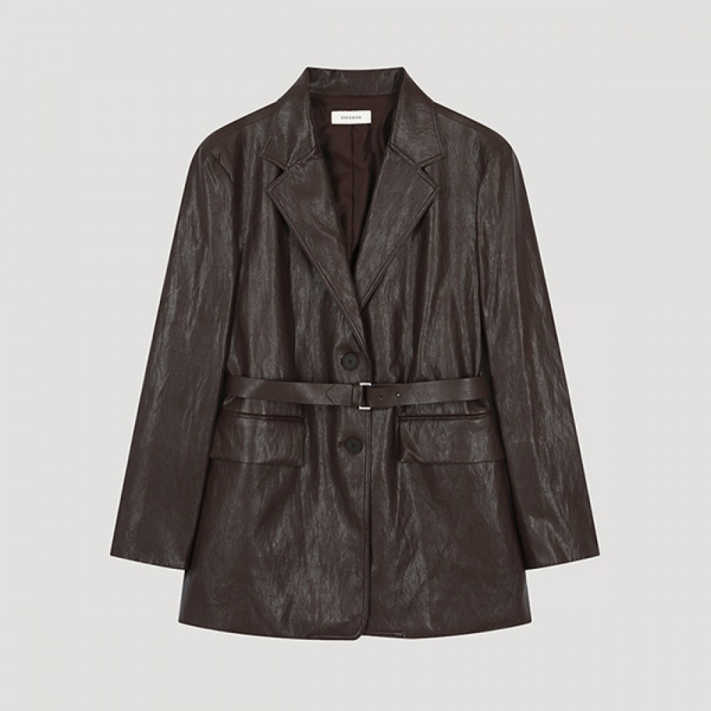 (Shes Miss) ベルト付きツーボタンレザージャケット_SWWJKO32060_DW 11,100円