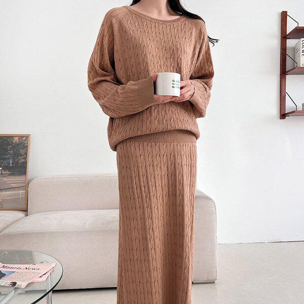 （SET）ケーブルニットスカートセット 春の変わり目 女性セット