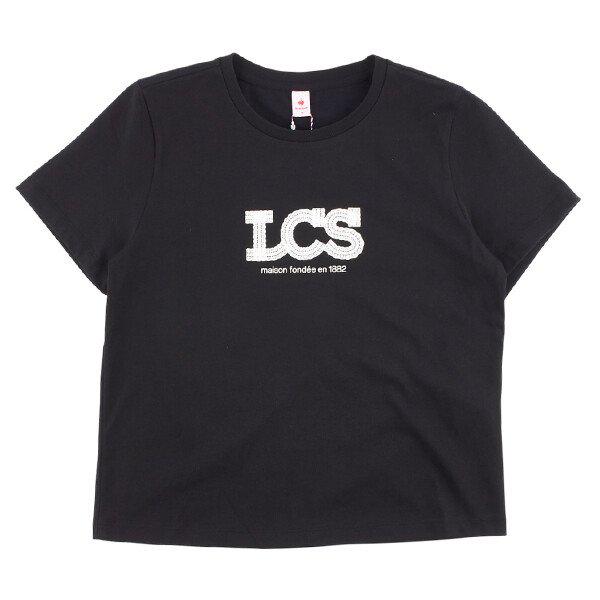 レギュラーフィット レディース レース グラフィック 半袖Tシャツ QQ122ORS21 BLK