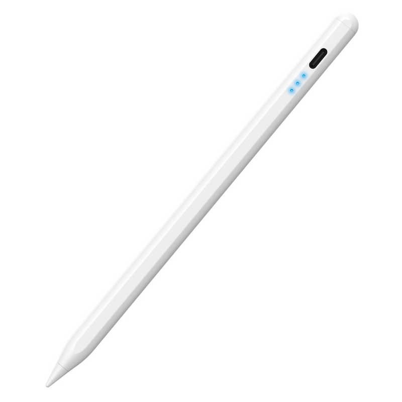 タッチペン iPad用 ペンシル 充電式 スタイラスペン USB Type-C 急速充電 傾き検知 誤作動防止 磁気吸着 交換用ペン先2個付属 ホワイト　P-TPACSTAP07WH