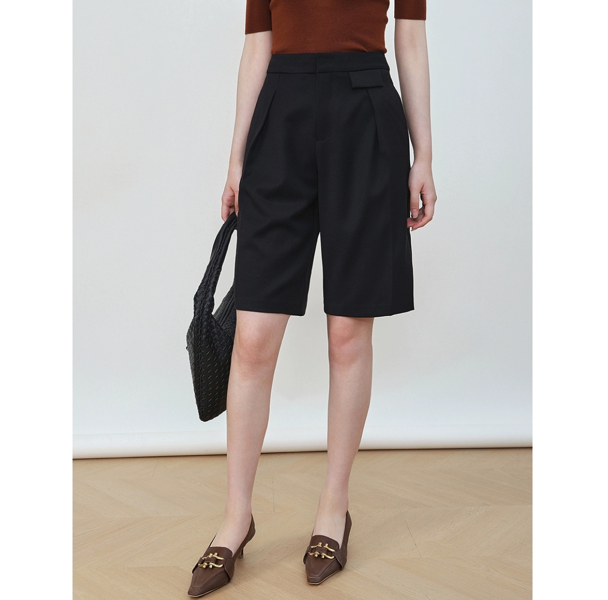 ショートパンツカジュアルハイウエストミッドパンツ5分パンツ女性通勤新型ホワイトカラーハンサムで中性的