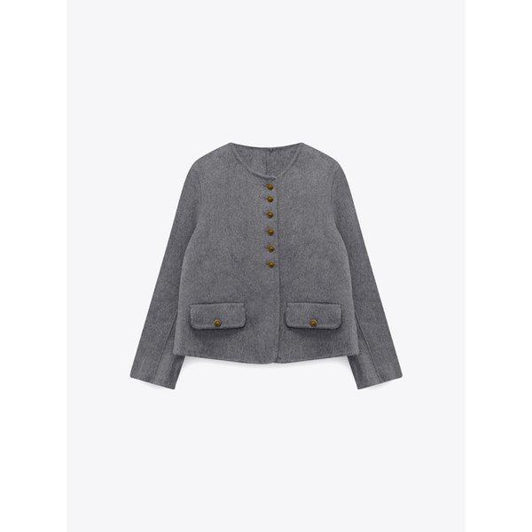 ウール手作りラウンドネックジャケット(MAFDJK06CGY)