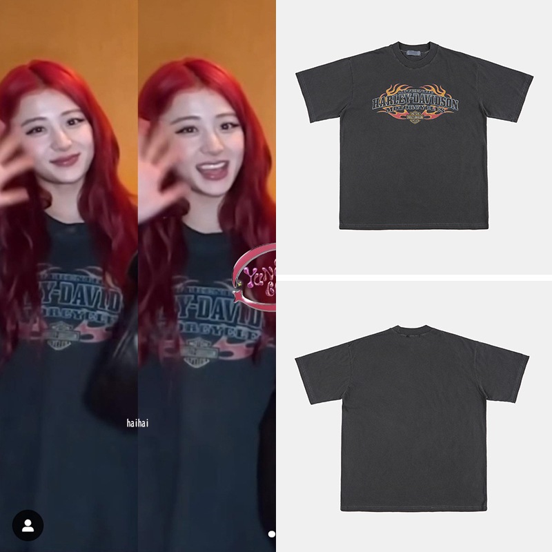 [LE SSERAFIMホユンジン着用] Fire Harley Davidson Printed Pigment T-shirt
