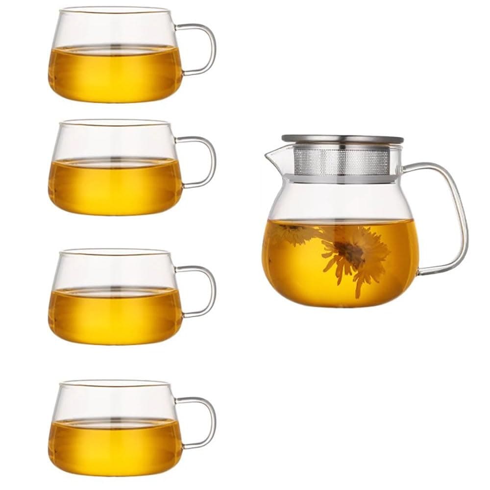 西田(Nishida)ティーポット＆マグカップ2個OR4個セット 耐熱ガラス 茶こし付き ポット 食洗機対応 おしゃれ シンプル 北欧 ギフト ピッチャー 冷水筒 耐熱 耐冷 水差し 麦茶 ミルク ジ