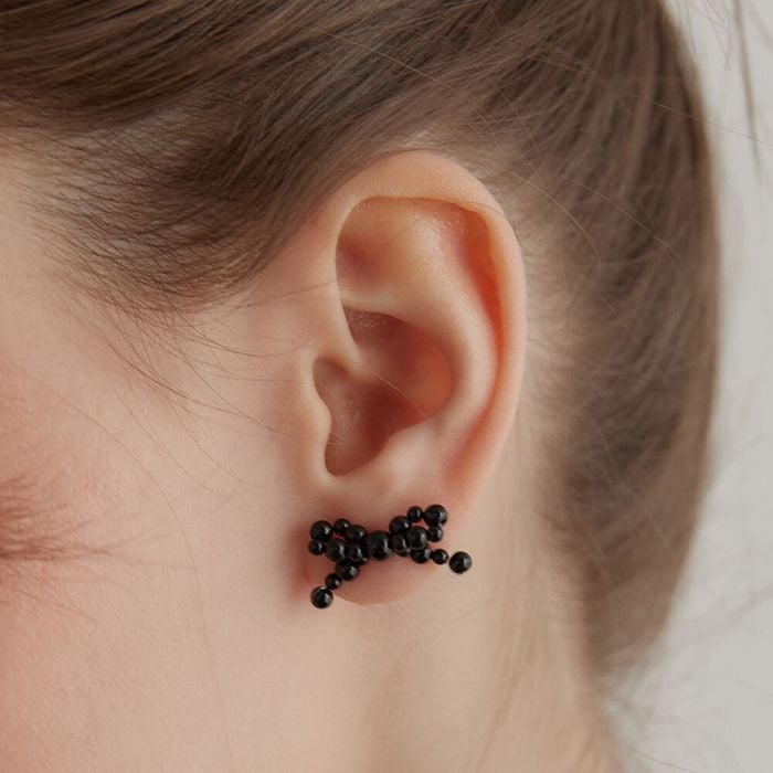 Onyx Ribbon Earrings おしゃれ ピアス 韓国ファッション
