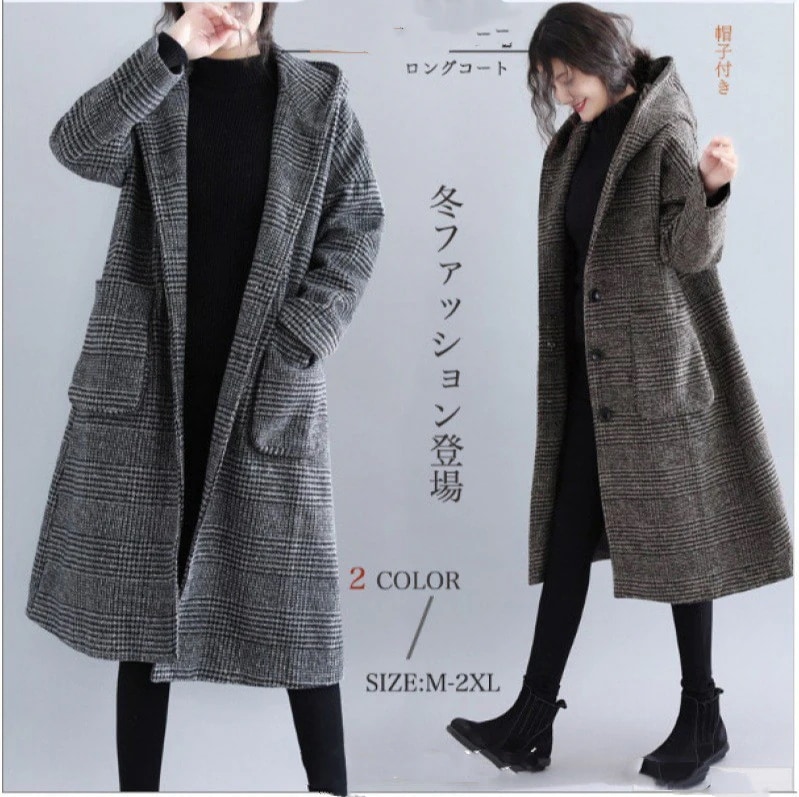 新入庫 チェスターコート レディース ラシャコート ロングコート 羽織り トレンチコート アウター ラシャ チェック柄 着痩せ フード付き